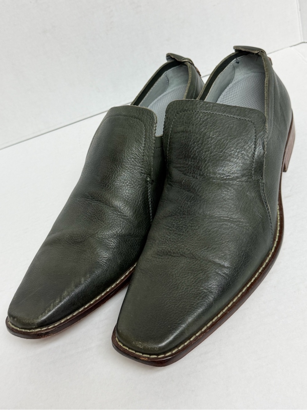 Ted Baker London Men's Leather Slip-Ons Olive Green Loafer Dress Shoes, Size 13